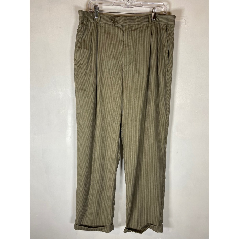 Luca Rossi 36x32 Italian Double Pleated Beige Tan Pinstripe Cuffed Dress Pants